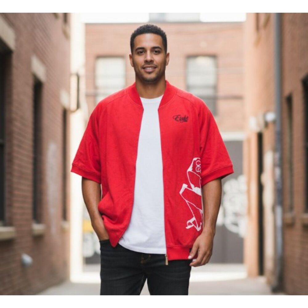 Eight 732 Jacket Mens Red Detailed Design Short Sleeve Full Zip Retro XL